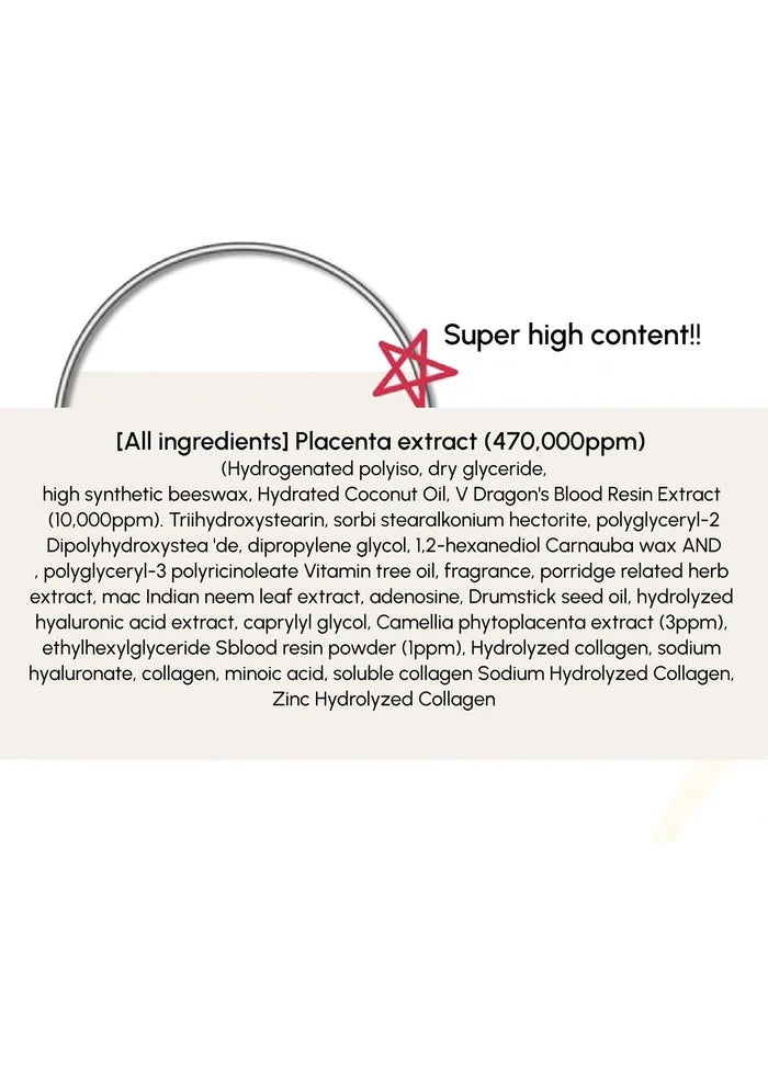 Product label with placenta extract content on a white background