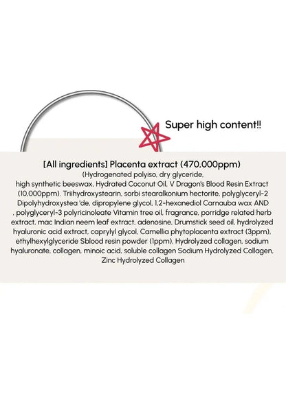 Product label with placenta extract content on a white background