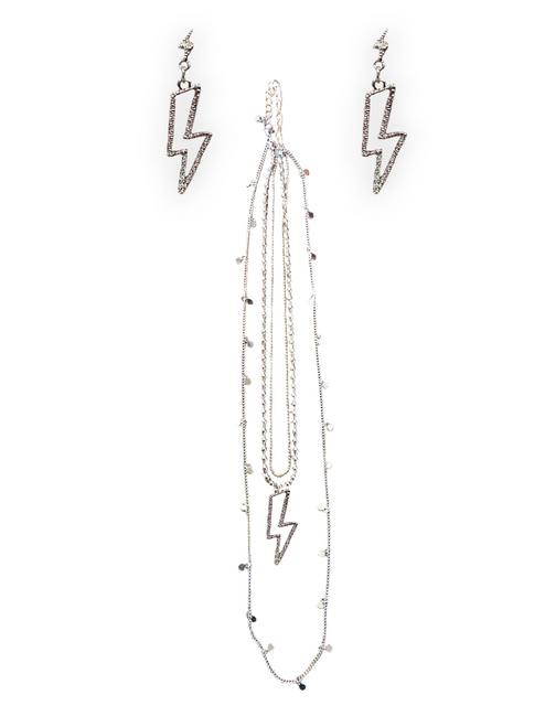 Blazin Roxx Silver Lightning Bolt Layered Necklace & Earring Set