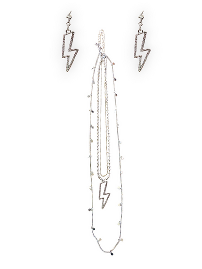 Blazin Roxx Silver Lightning Bolt Layered Necklace & Earring Set