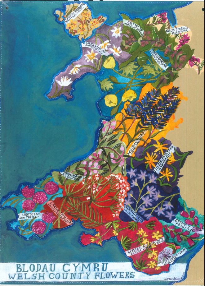 'Blodau Cymru / Welsh County Flowers' Large Tin Sign by Lizzie Spikes