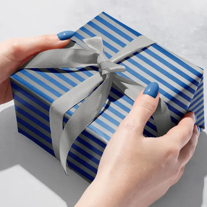 Blue Silver Stripe Wrapping Paper