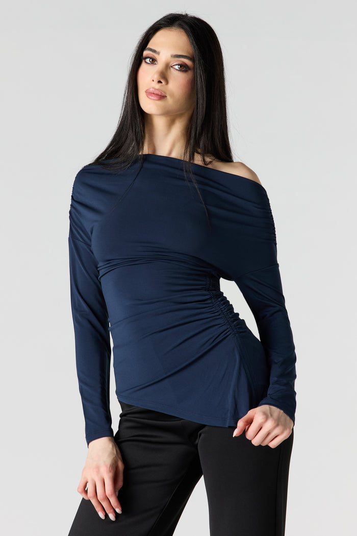 Boatneck Ruched Asymmetrical Top
