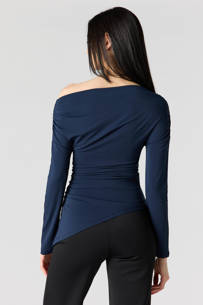 Boatneck Ruched Asymmetrical Top