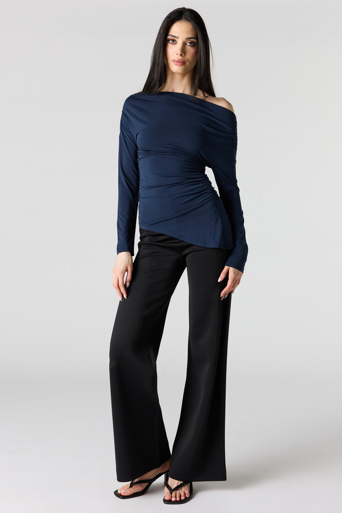 Boatneck Ruched Asymmetrical Top