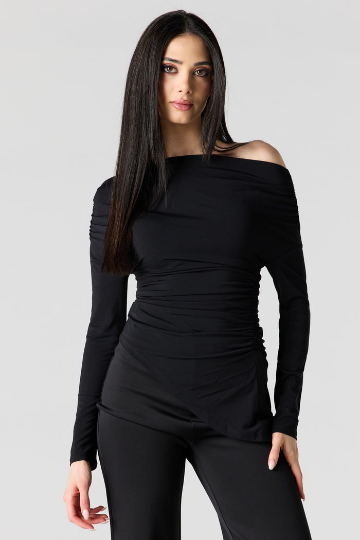 Boatneck Ruched Asymmetrical Top