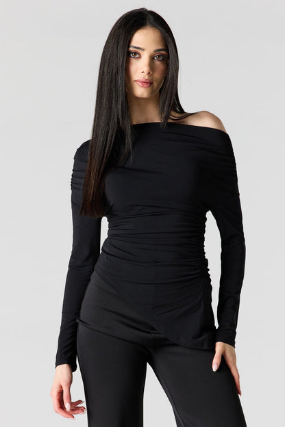 Boatneck Ruched Asymmetrical Top