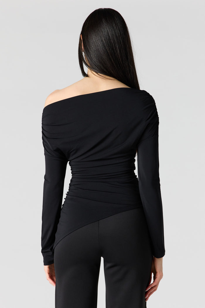 Boatneck Ruched Asymmetrical Top