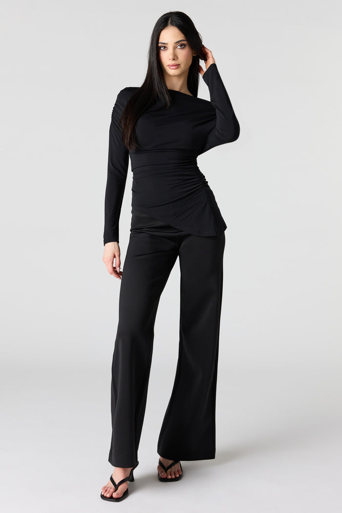 Boatneck Ruched Asymmetrical Top
