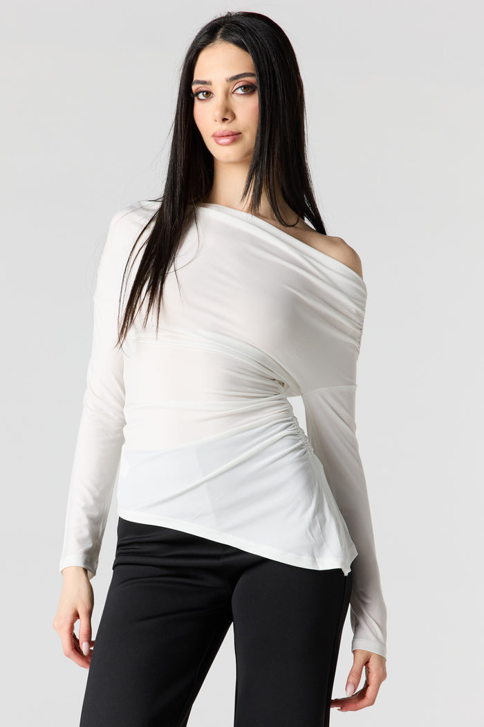 Boatneck Ruched Asymmetrical Top
