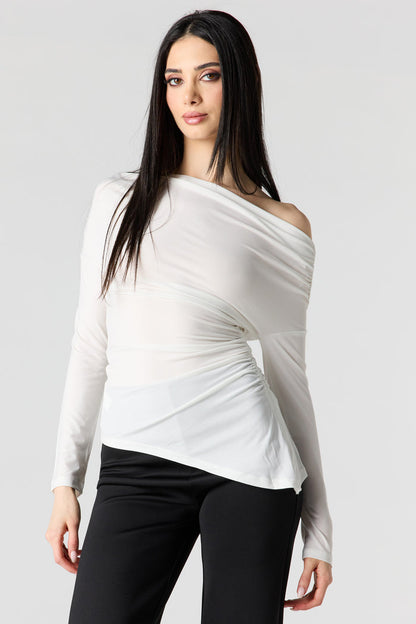 Boatneck Ruched Asymmetrical Top