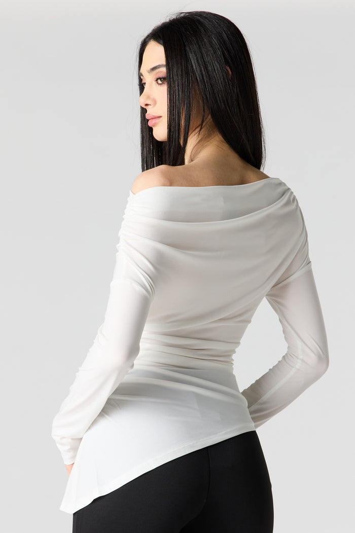 Boatneck Ruched Asymmetrical Top