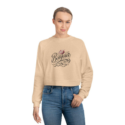 Bonjour! Cropped Fleece Pullover 🌷✨ Women's Cozy Sweatshirt 💖 - Whippie's