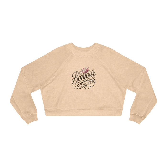 Bonjour! Cropped Fleece Pullover 🌷✨ Women's Cozy Sweatshirt 💖 - Whippie's