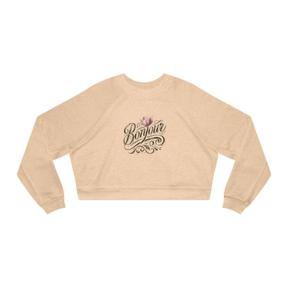 Bonjour! Cropped Fleece Pullover 🌷✨ Women's Cozy Sweatshirt 💖 - Whippie's