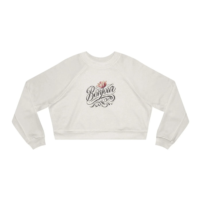 Bonjour! Cropped Fleece Pullover 🌷✨ Women's Cozy Sweatshirt 💖 - Whippie's