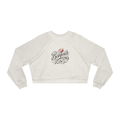 Bonjour! Cropped Fleece Pullover 🌷✨ Women's Cozy Sweatshirt 💖 - Whippie's
