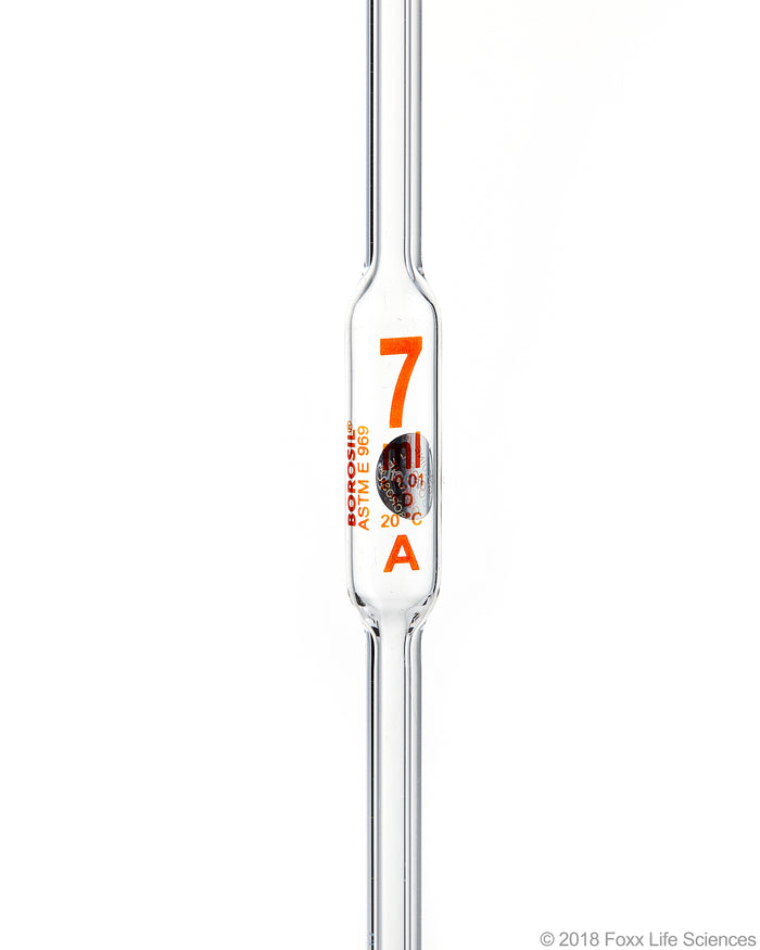 Borosil Volumetric Pipette Bulb Pipette Class A Accuracy ASTM Batch Certificate 7mL Borosilicate | img_1 | Foxx Life Sciences Global | shopfls.com