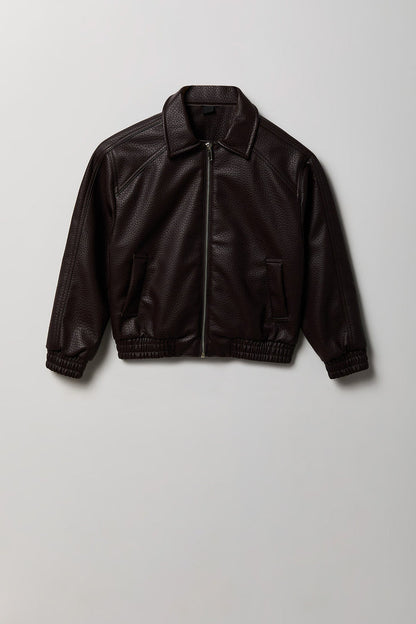 Boys Faux Leather Bomber Jacket