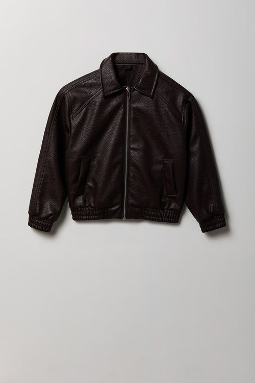 Boys Faux Leather Bomber Jacket