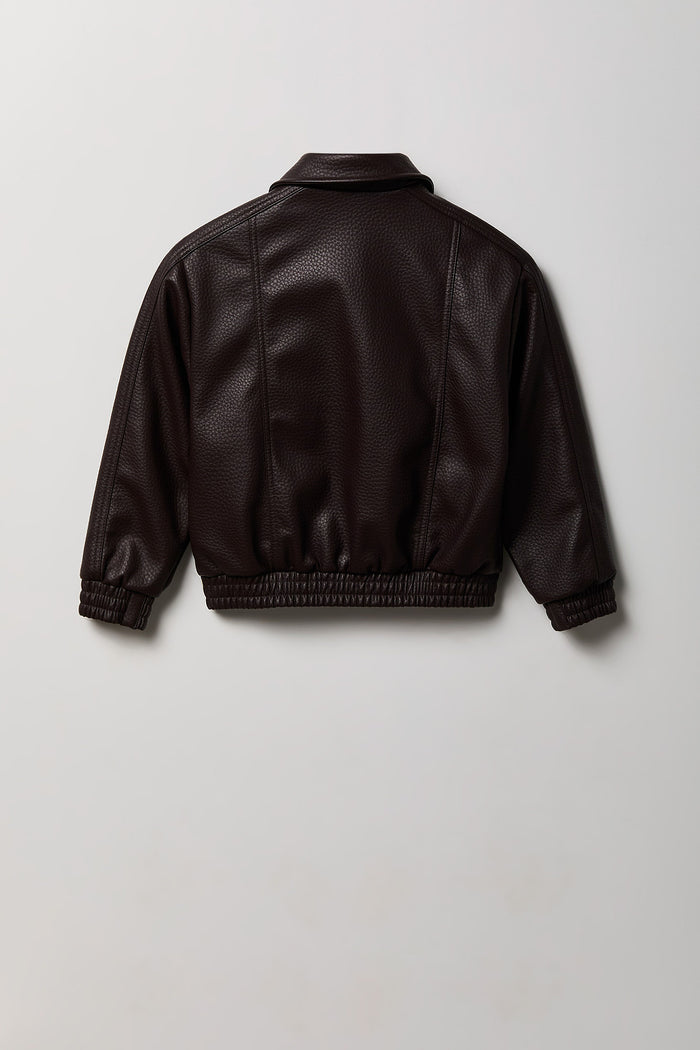 Boys Faux Leather Bomber Jacket