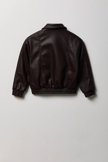 Boys Faux Leather Bomber Jacket