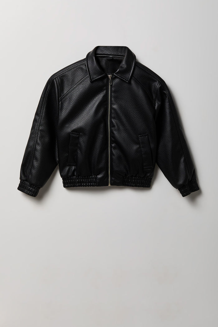 Boys Faux Leather Bomber Jacket