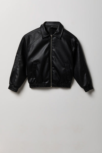 Boys Faux Leather Bomber Jacket