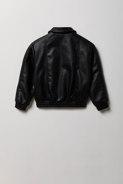 Boys Faux Leather Bomber Jacket