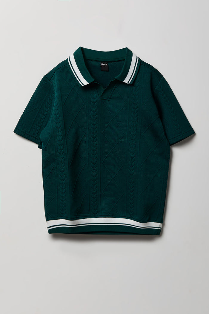 Boys Textured Johnny Collar Polo
