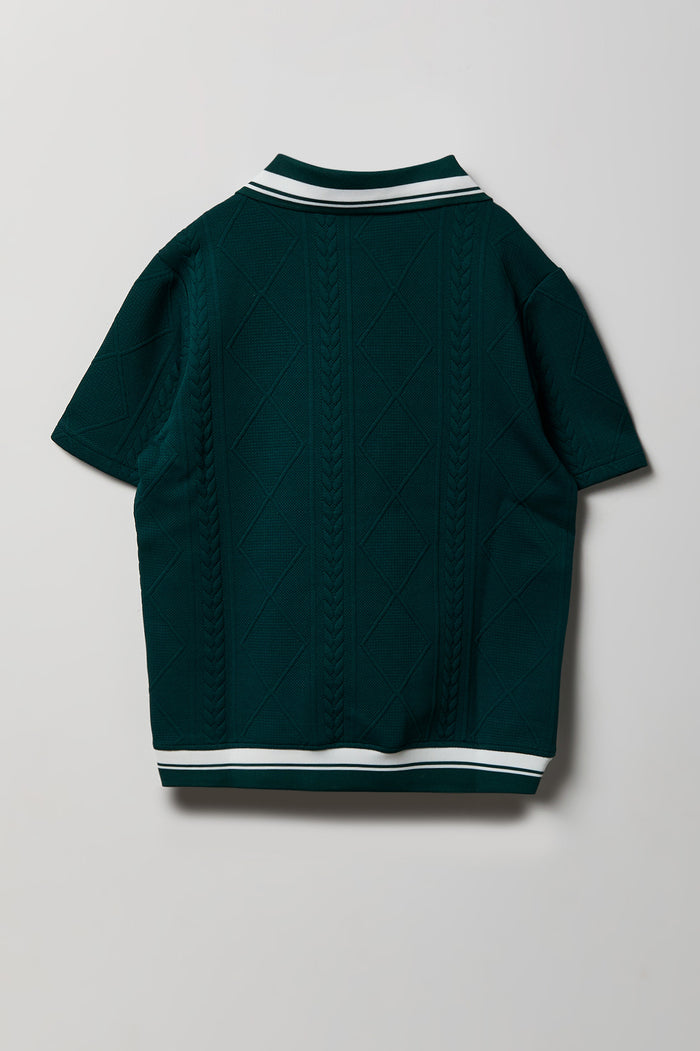 Boys Textured Johnny Collar Polo