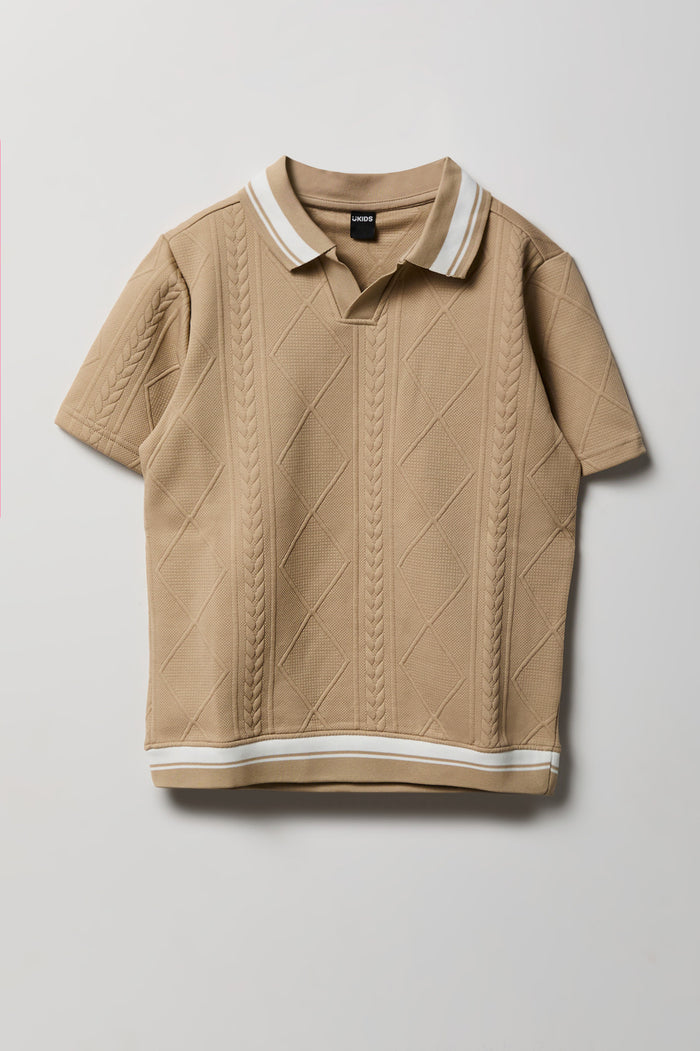 Boys Textured Johnny Collar Polo