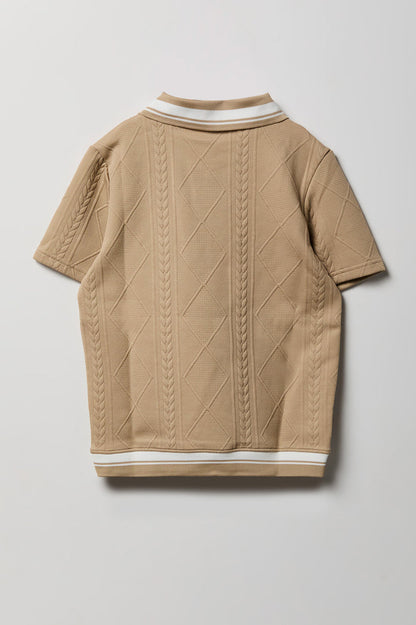 Boys Textured Johnny Collar Polo