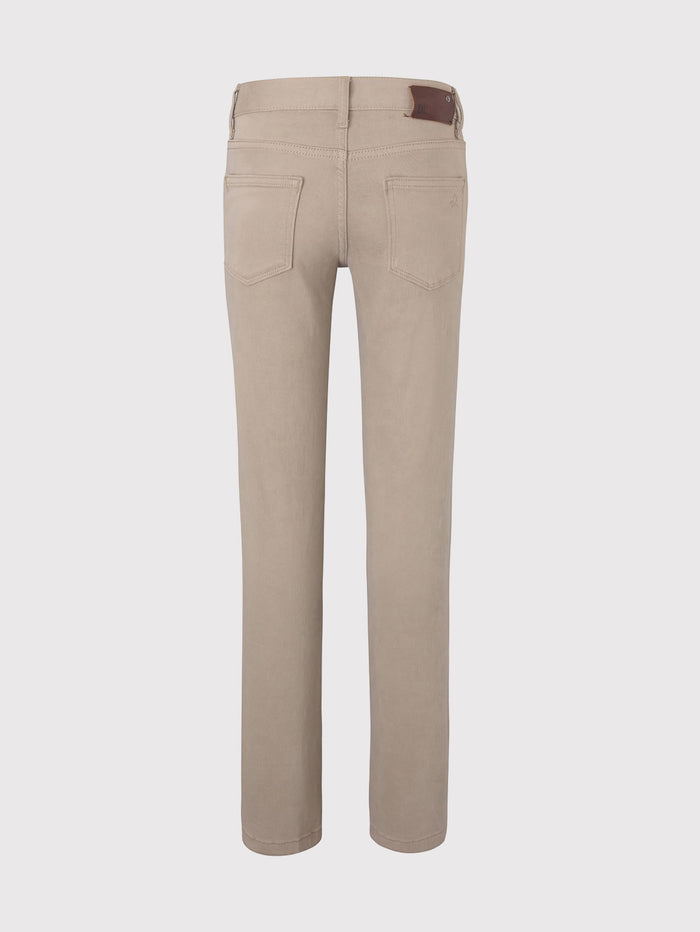 DL1961 boys' Brady Slim pants in khaki-beige 'Birch', flat back view.
