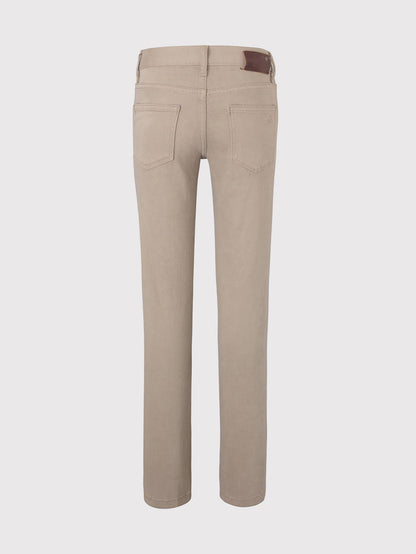 DL1961 boys' Brady Slim pants in khaki-beige 'Birch', flat back view.