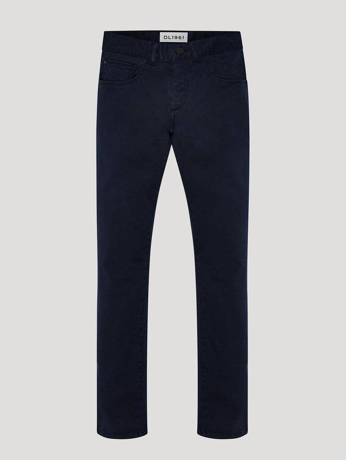 DL1961 boys' Brady Slim jeans in navy 'Dark Sapphire', flat front view.
