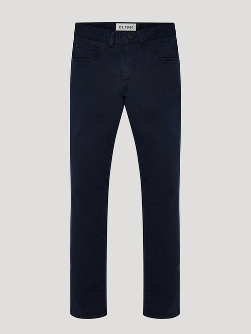 DL1961 boys' Brady Slim jeans in navy 'Dark Sapphire', flat front view.