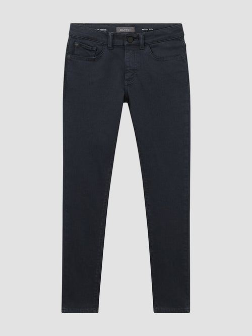 DL1961 boys' Brady Slim jeans in dark blue-black 'Dusk', flat front view.