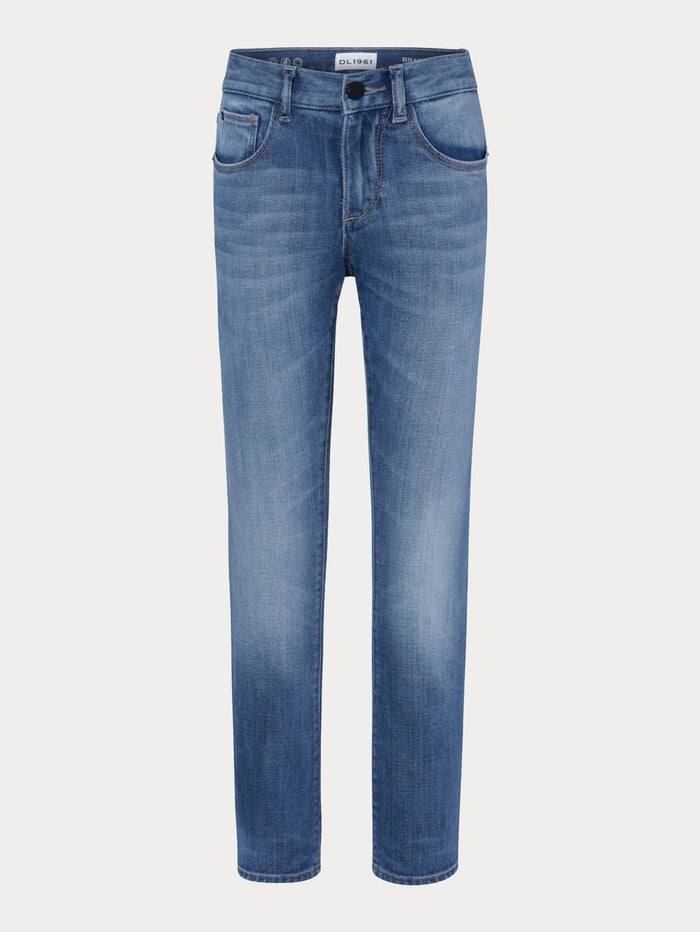 DL1961 boys' Brady Slim jeans in medium blue wash 'Fresh', flat front view.