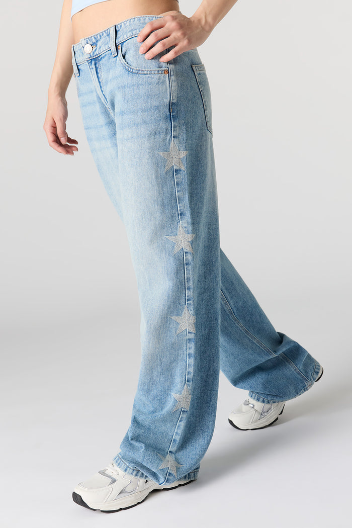 Brooklyn Star Stitched Low Rise Baggy Jean