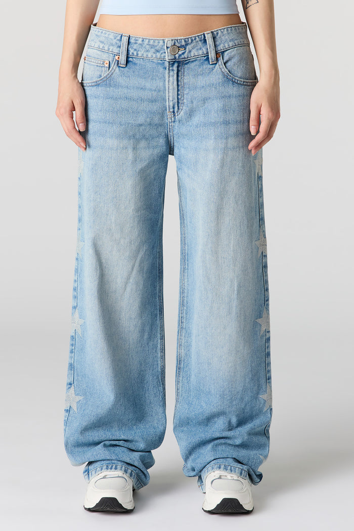 Brooklyn Star Stitched Low Rise Baggy Jean
