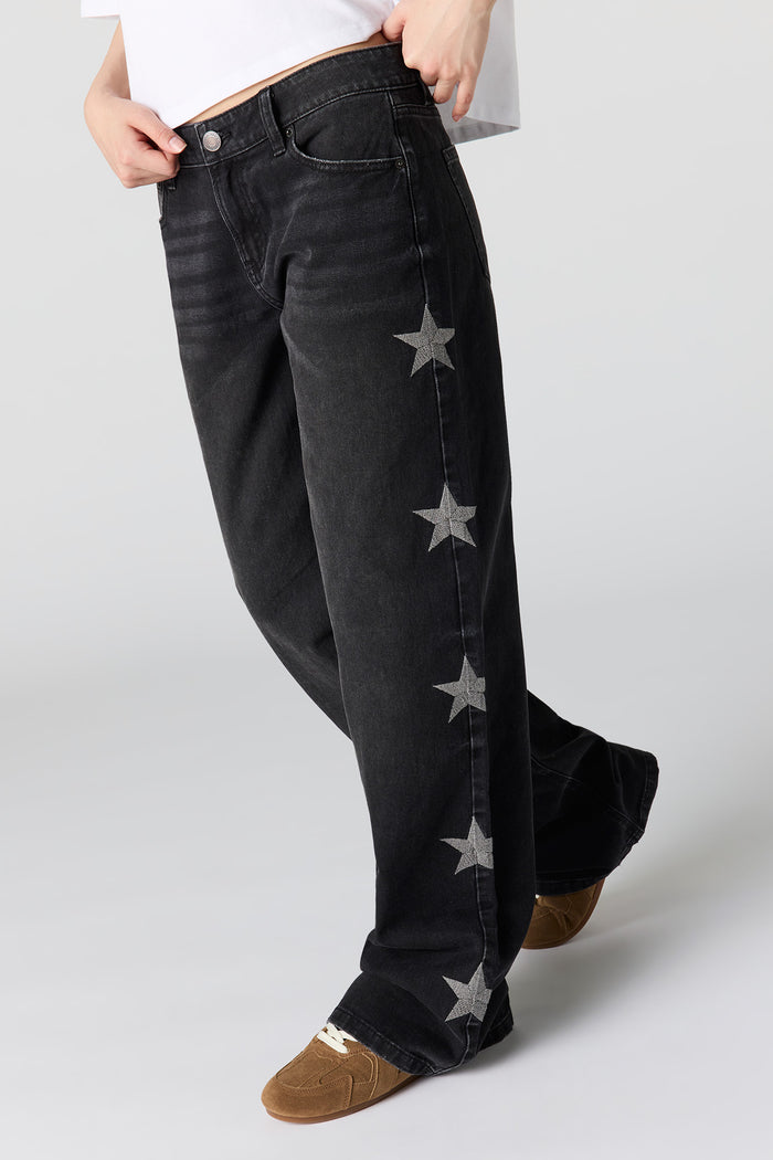 Brooklyn Star Stitched Low Rise Baggy Jean