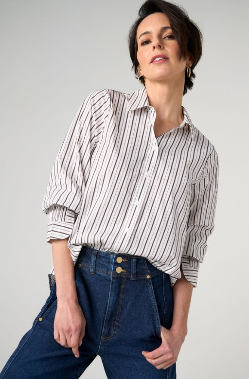 Button Front Top | Cream + Espresso