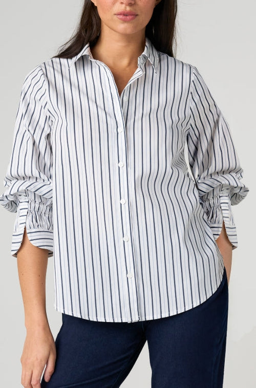 Button Front Top | White + Navy