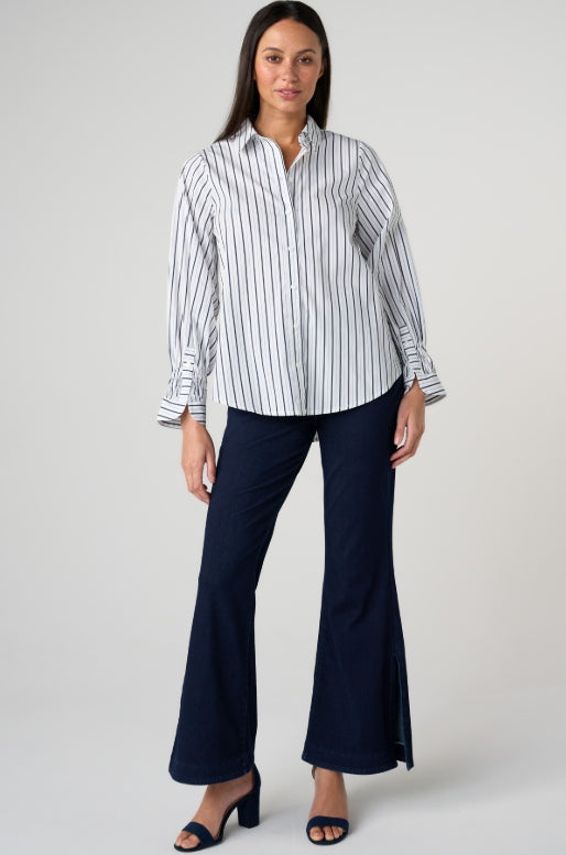 Button Front Top | White + Navy