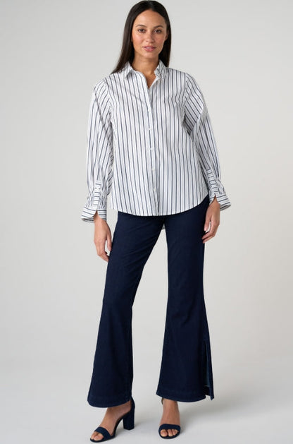 Button Front Top | White + Navy