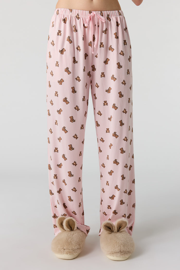 Button-Up Collared Top & Pajama Pant & Short Set (3 Pieces)