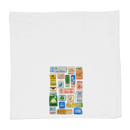 California landmarks tea towel, white with small matchbox-style print square centered