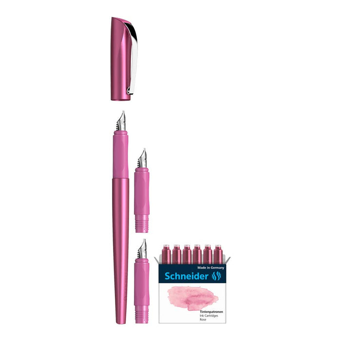 Schneider Callissima Calligraphy Set - Metallic Pink Fountain Pen & Rose Ink