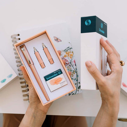 Schneider Callissima Calligraphy Set - Metallic Pink Fountain Pen & Rose Ink